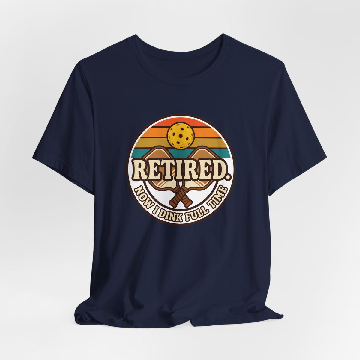 Retired Now I Dink Full Time Pickleball Shirt, Retro Sunset Badge Tee, Funny Pickleball Retirement Gift for Players
