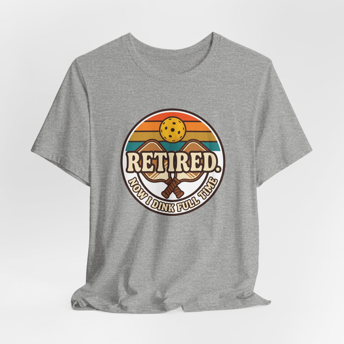 Retired Now I Dink Full Time Pickleball Shirt, Retro Sunset Badge Tee, Funny Pickleball Retirement Gift for Players