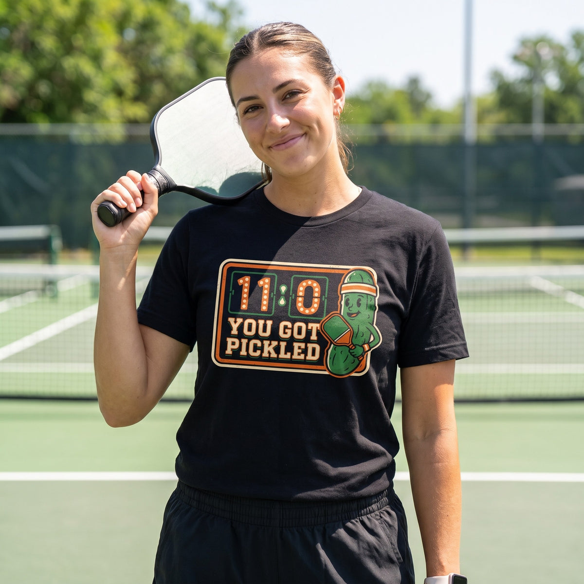 You Got Pickled 11-0 Pickleball Shirt, Funny Retro Scoreboard Tee with Pickle Mascot, Gift for Pickleball Players