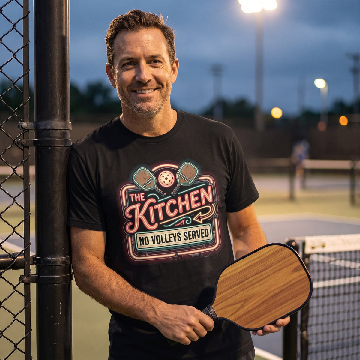 The Kitchen No Volleys Served Pickleball Shirt, Retro Neon Diner Sign Tee, Funny Kitchen Rule Gift for Players