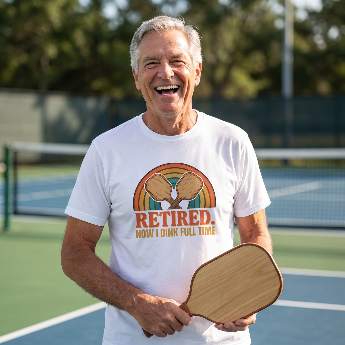 Retired Now I Dink Full Time Pickleball Shirt, Retro Rainbow Retirement Tee, Funny Pickleball Retirement Gift