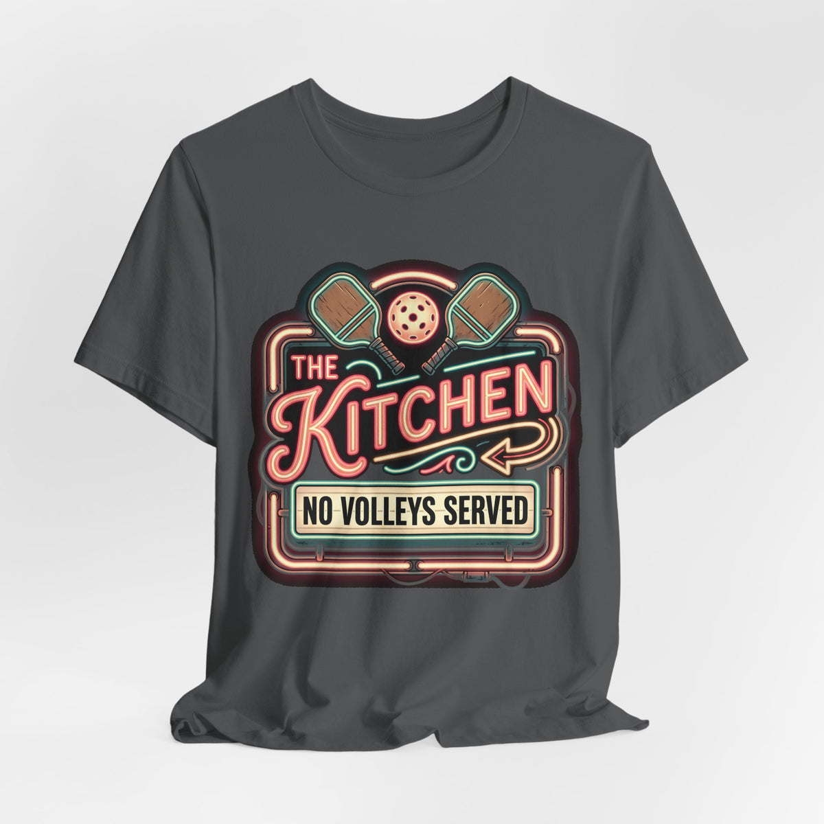 The Kitchen No Volleys Served Pickleball Shirt, Retro Neon Diner Sign Tee, Funny Kitchen Rule Gift for Players