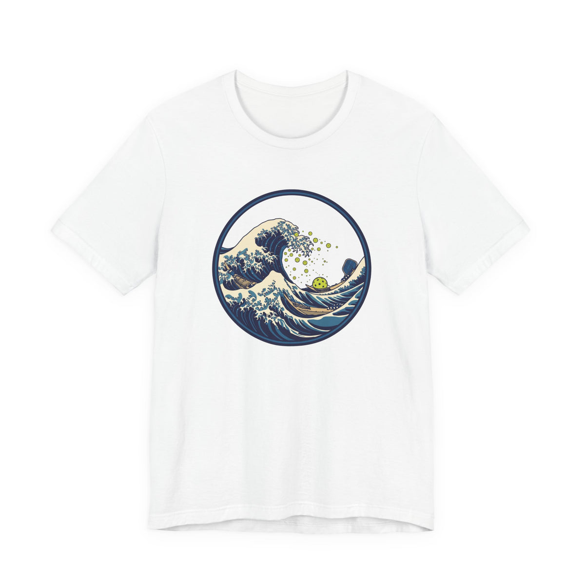Great Wave Pickleball Shirt, Japanese Woodblock Art Tee, Vintage Wave with Pickleballs, Artsy Pickleball Gift