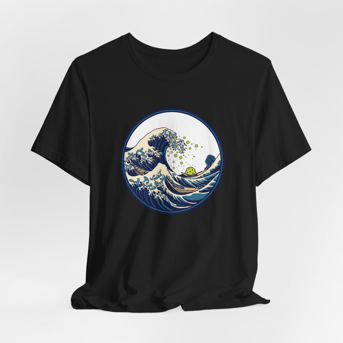 Great Wave Pickleball Shirt, Japanese Woodblock Art Tee, Vintage Wave with Pickleballs, Artsy Pickleball Gift