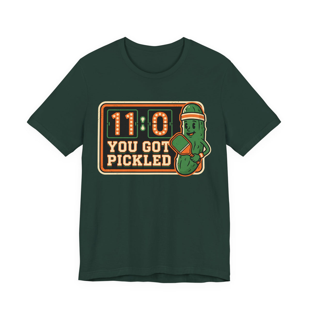 You Got Pickled 11-0 Pickleball Shirt, Funny Retro Scoreboard Tee with Pickle Mascot, Gift for Pickleball Players