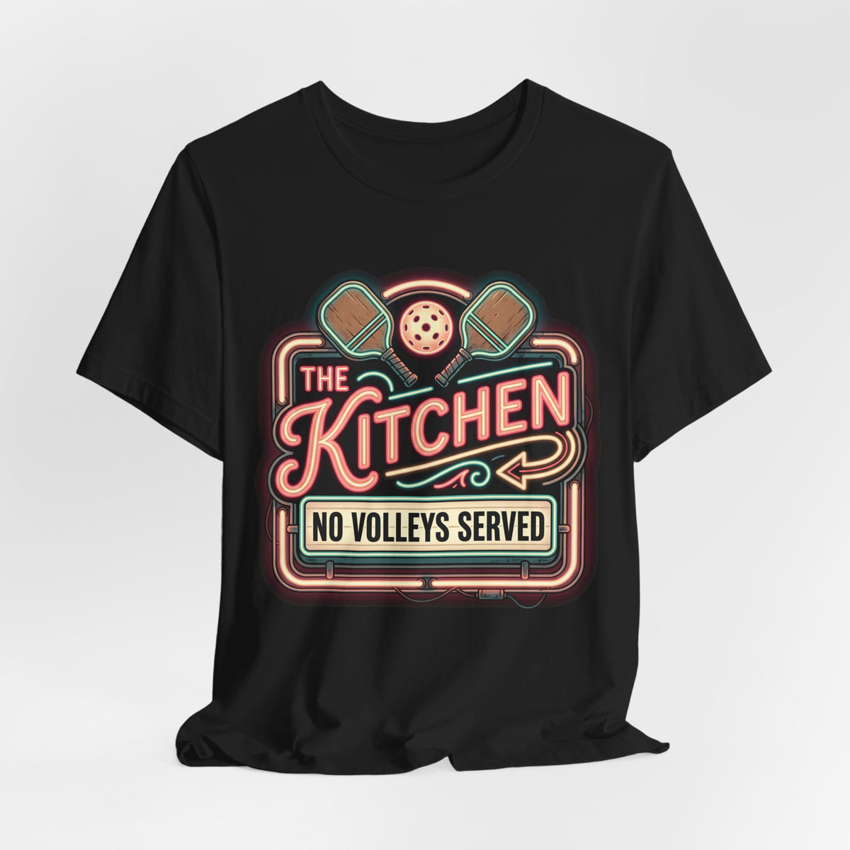 The Kitchen No Volleys Served Pickleball Shirt, Retro Neon Diner Sign Tee, Funny Kitchen Rule Gift for Players