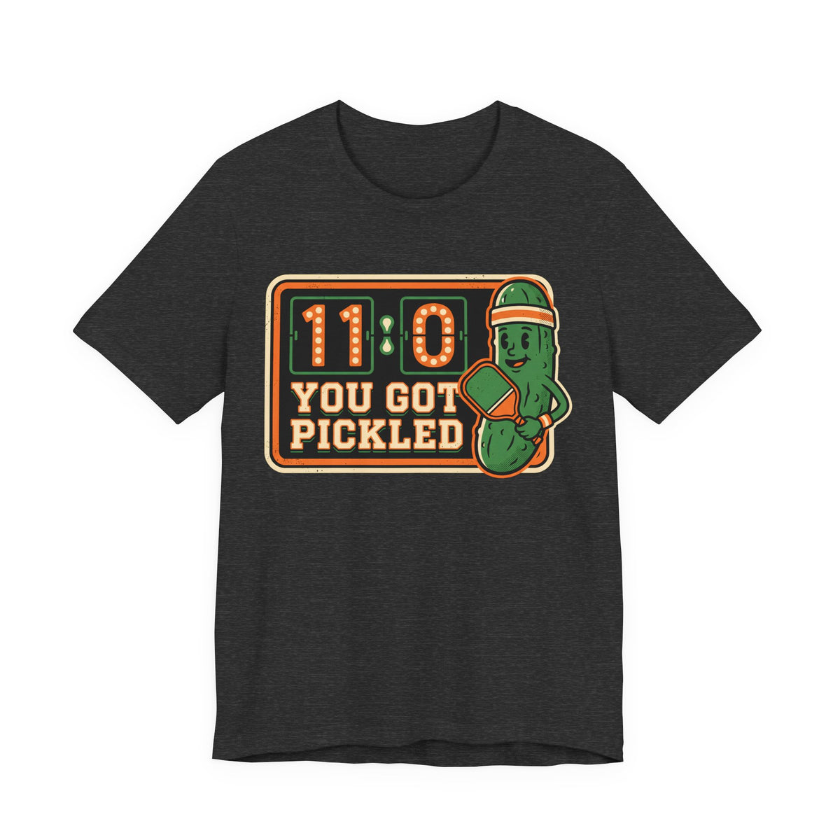 You Got Pickled 11-0 Pickleball Shirt, Funny Retro Scoreboard Tee with Pickle Mascot, Gift for Pickleball Players