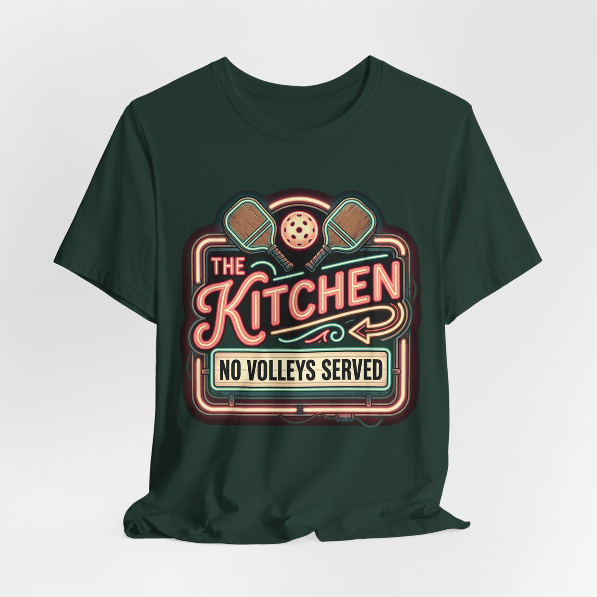 The Kitchen No Volleys Served Pickleball Shirt, Retro Neon Diner Sign Tee, Funny Kitchen Rule Gift for Players
