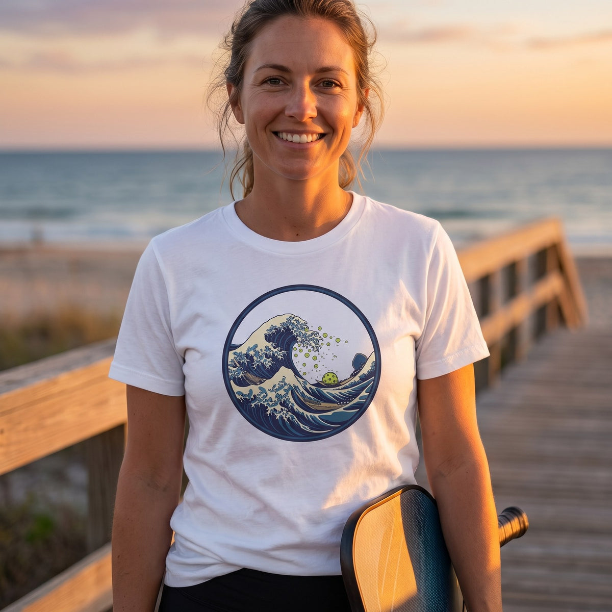 Great Wave Pickleball Shirt, Japanese Woodblock Art Tee, Vintage Wave with Pickleballs, Artsy Pickleball Gift