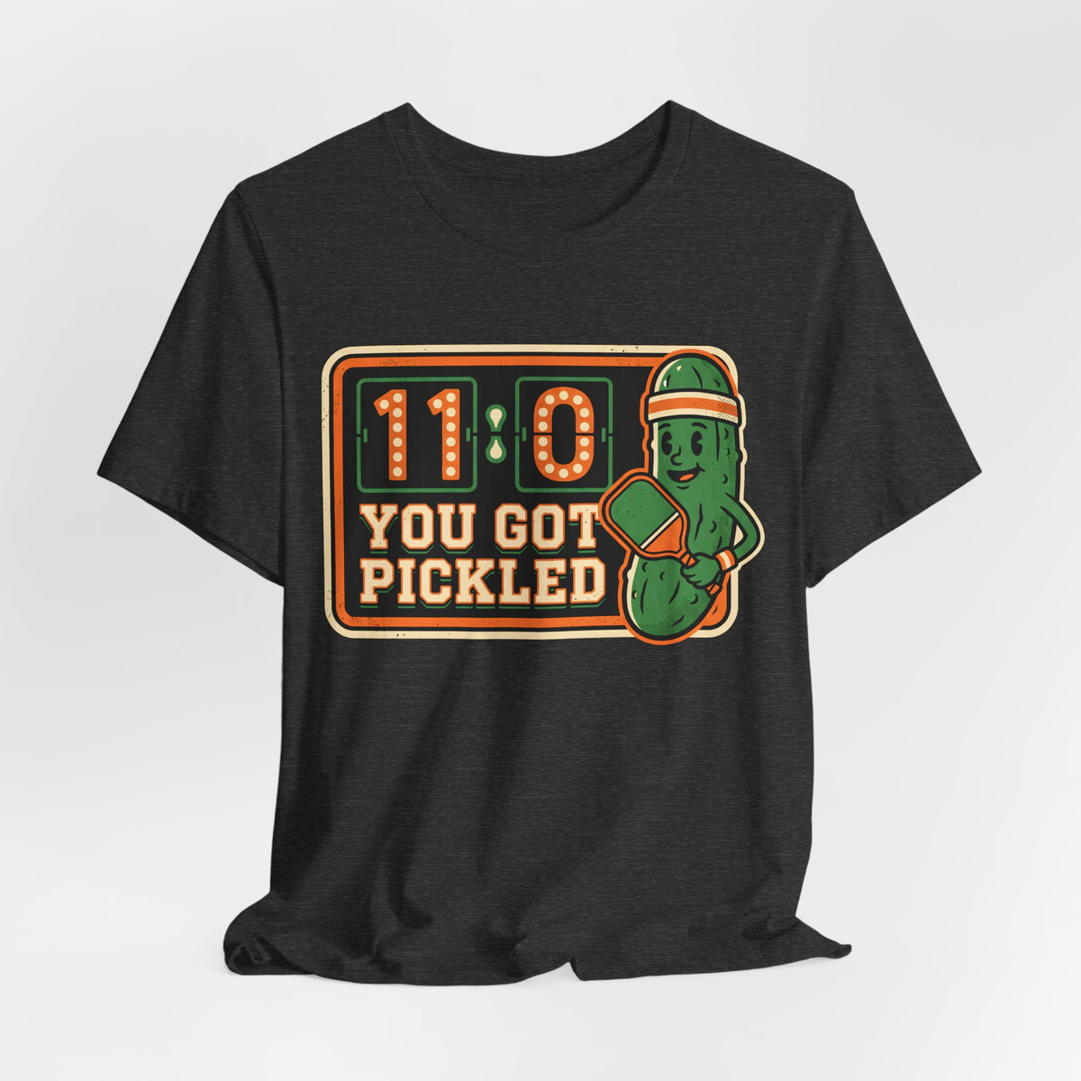 You Got Pickled 11-0 Pickleball Shirt, Funny Retro Scoreboard Tee with Pickle Mascot, Gift for Pickleball Players