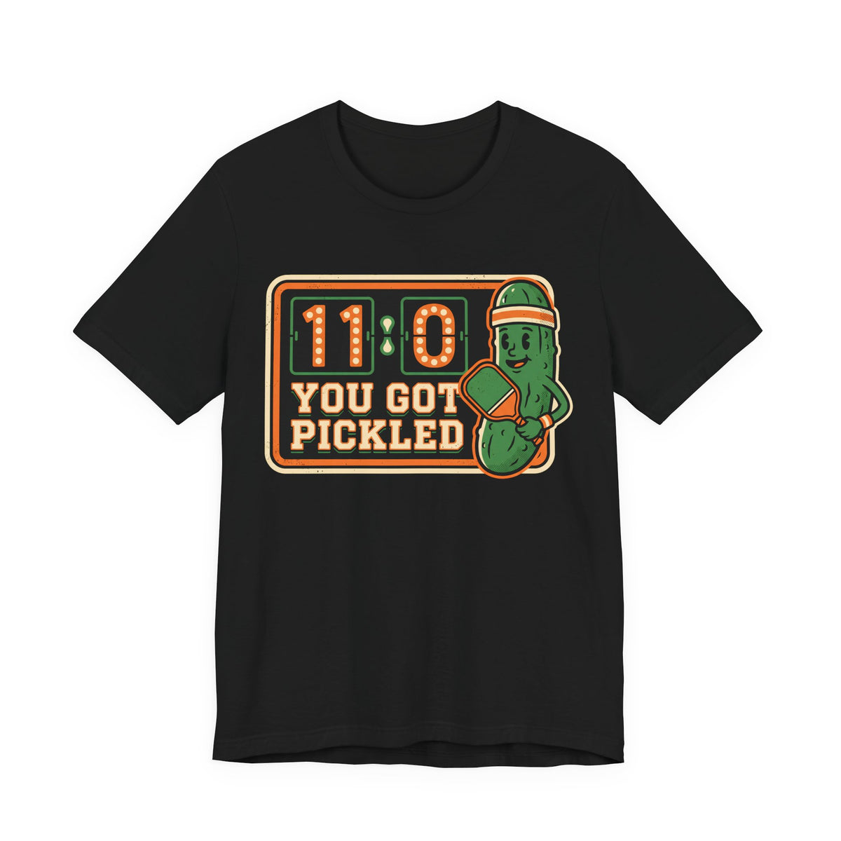 You Got Pickled 11-0 Pickleball Shirt, Funny Retro Scoreboard Tee with Pickle Mascot, Gift for Pickleball Players