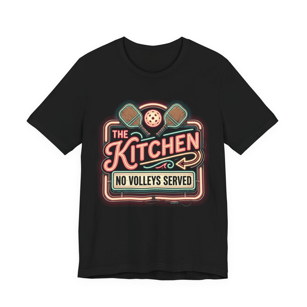 The Kitchen No Volleys Served Pickleball Shirt, Retro Neon Diner Sign Tee, Funny Kitchen Rule Gift for Players