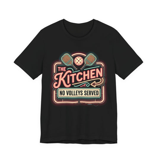 The Kitchen No Volleys Served Pickleball Shirt, Retro Neon Diner Sign Tee, Funny Kitchen Rule Gift for Players