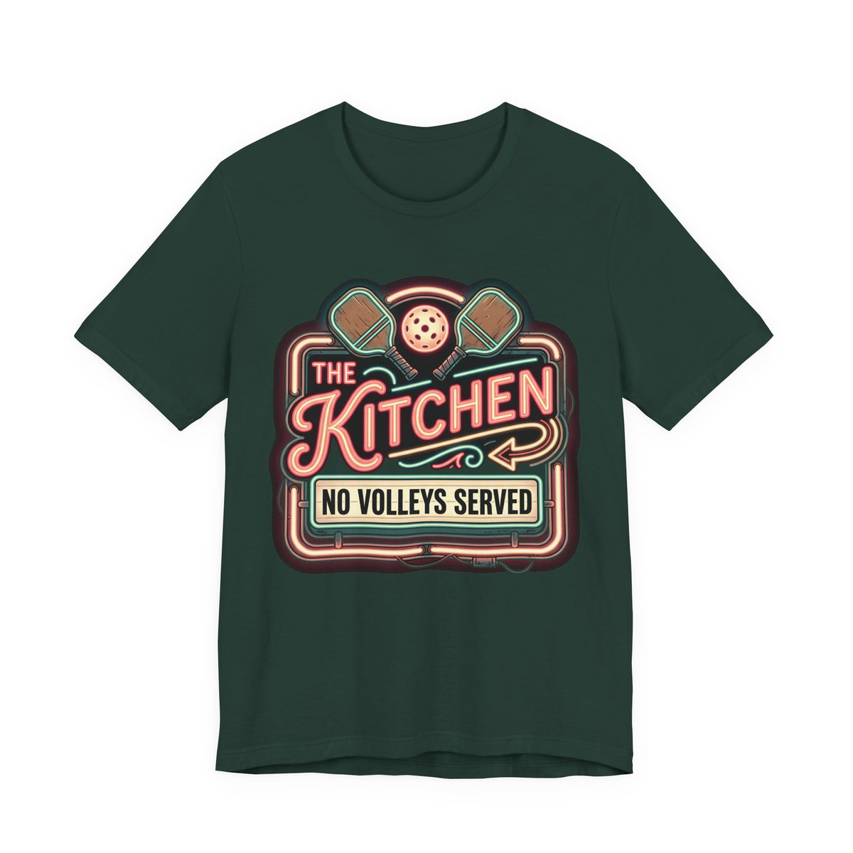 The Kitchen No Volleys Served Pickleball Shirt, Retro Neon Diner Sign Tee, Funny Kitchen Rule Gift for Players