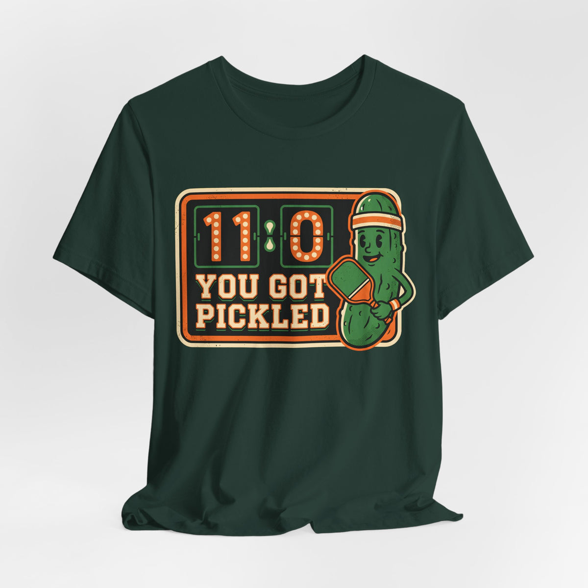 You Got Pickled 11-0 Pickleball Shirt, Funny Retro Scoreboard Tee with Pickle Mascot, Gift for Pickleball Players