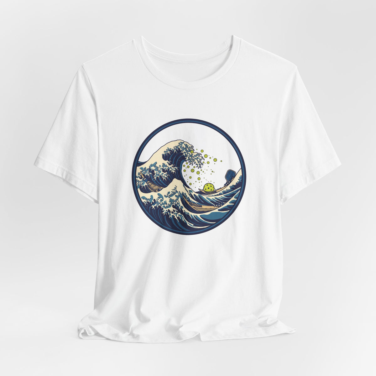 Great Wave Pickleball Shirt, Japanese Woodblock Art Tee, Vintage Wave with Pickleballs, Artsy Pickleball Gift