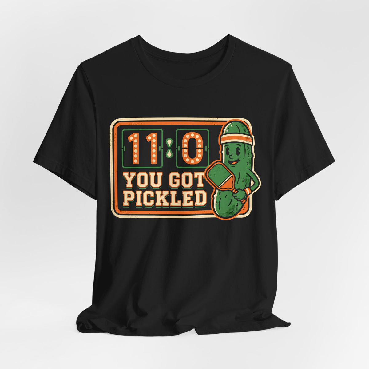 You Got Pickled 11-0 Pickleball Shirt, Funny Retro Scoreboard Tee with Pickle Mascot, Gift for Pickleball Players
